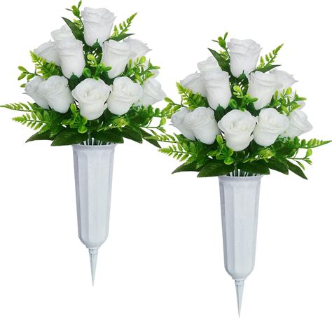 Amazon Aulock 2 Sets Artificial Cemetery Flowers With Vases 36