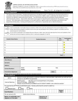 Fillable Online Cairnssde Eq Edu Student Resource Scheme Yrs