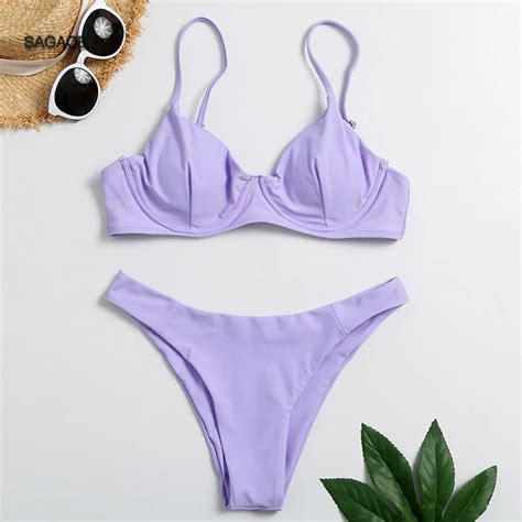 Sagace Purple Bikinis Set 2020 New Split Swimsuit Women Pure Color