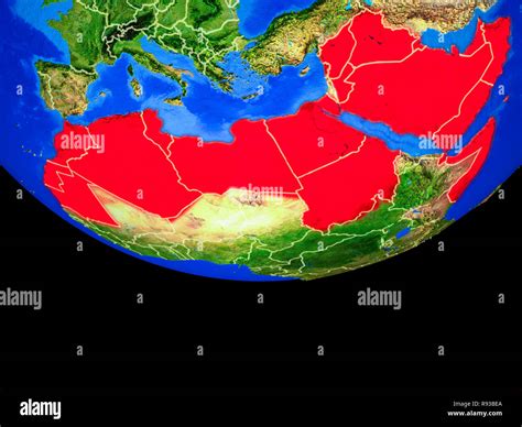 Arab League From Space On Model Of Planet Earth With Country Borders