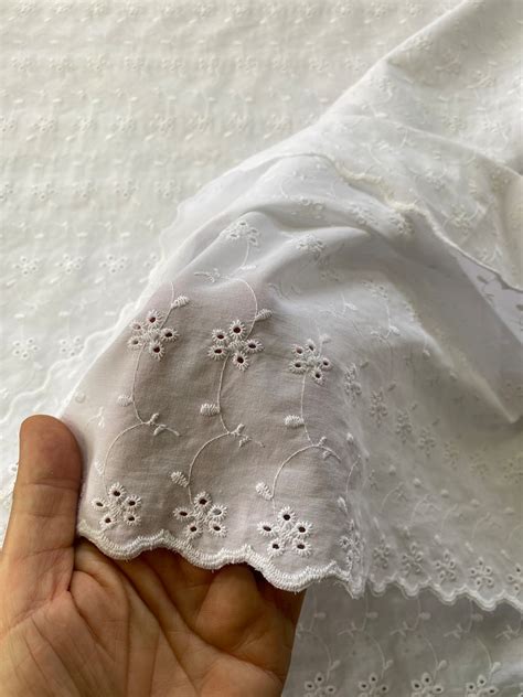 White Broderie Anglaise Fabric White Cotton Embroidered Etsy UK