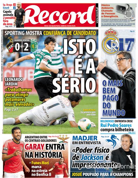 PANTUFA NA BOLA: Capas dos jornais desportivos - segunda-feira 16 setembro