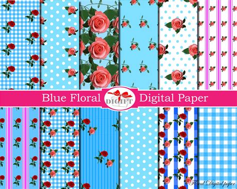 Light Blue Floral Digital Paper Flower Decor Shabby Chic