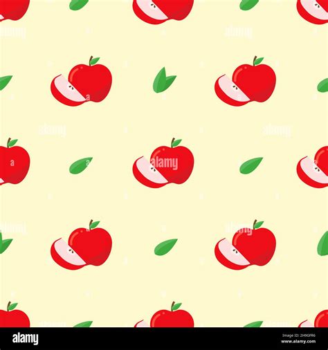 Fresh Apples Seamless Pattern Red Apples And Leaves Pattern On Yellow