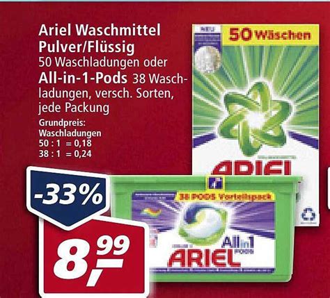 Ariel Waschmittel Pulver Flüssig Oder All in 1 pods Angebot bei Real