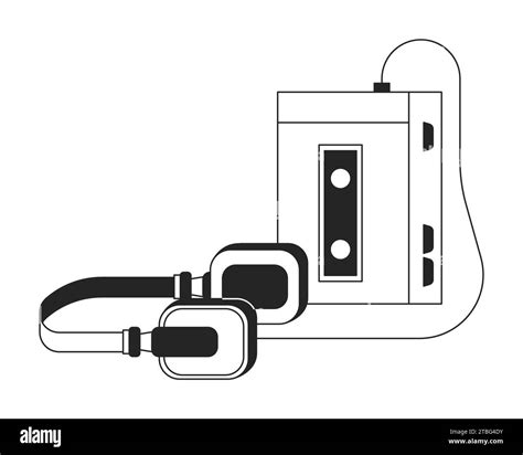 Portable Cassette Tape Player With Headphones Black And White 2d Line Cartoon Object Stock