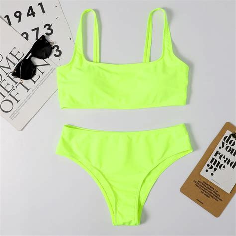 Kaufe Frauen Gestreift Push Up High Cut High T Taille Neckholder Bikini