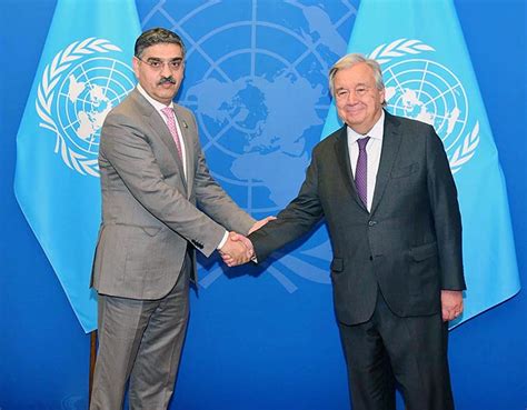 Caretaker Prime Minister Anwaar Ul Haq Kakar Meets The United Nations Secretary General Antonio