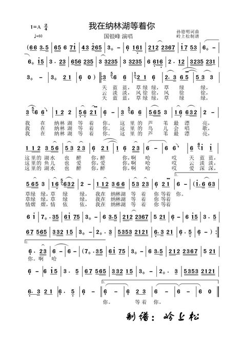 我在纳林湖等着你 国银峰 歌谱 简谱