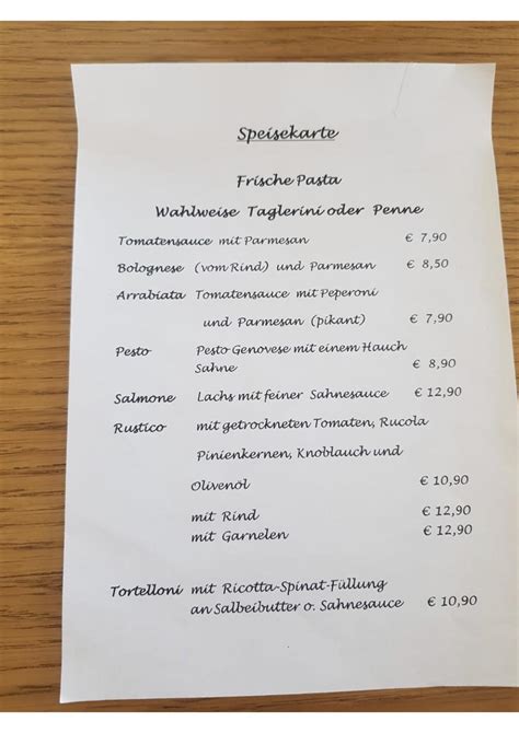 Speisekarte Von Pasta Bar Friedrichsfeld Mannheim