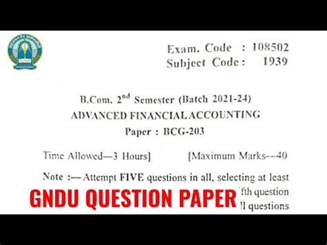 Gndu BCom 2nd Semester Advanced Financial Accounting Question Paper