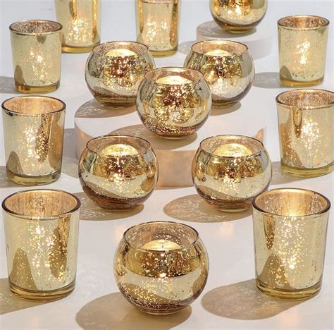 Devi 24pcs Assorted Gold Votive Candle Holders Mercury Glass Candle