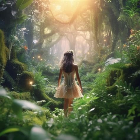 Premium Ai Image A Woman Walks Through A Forest With A Light In The