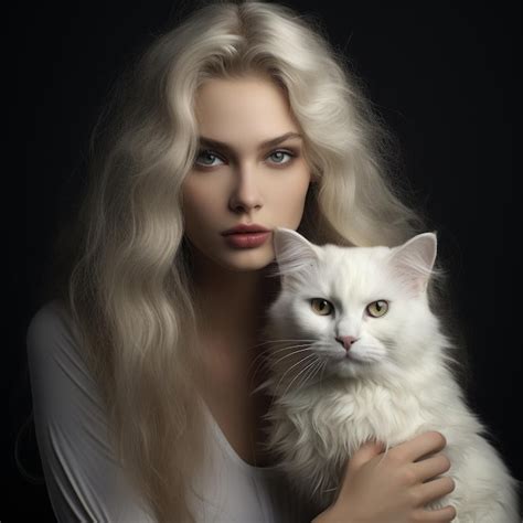 Premium Photo A Woman With Long Blonde Hair Holding A Cat