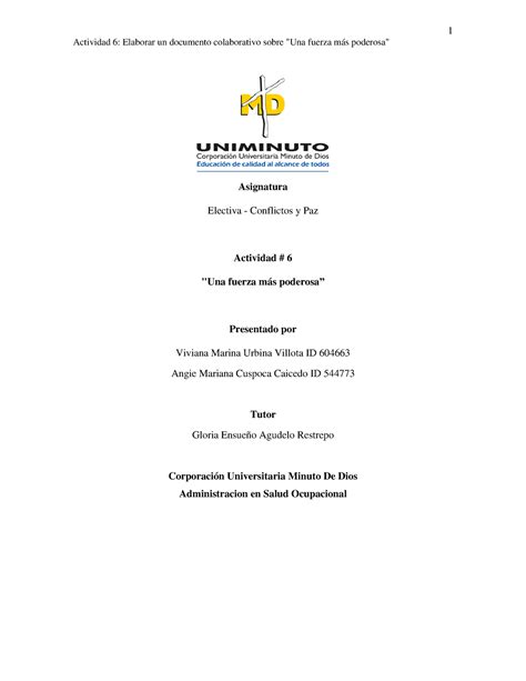Electiva Actividad 6 Asignatura Electiva Conflictos Y Paz Actividad