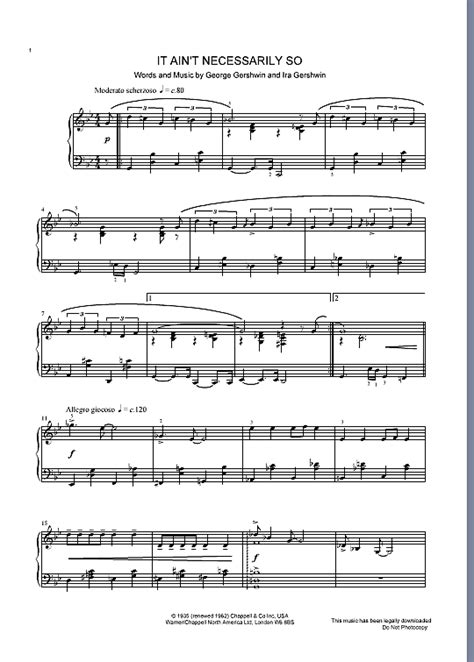 It Ain T Necessarily So From Porgy And Bessr Klavier Solo Pdf Noten