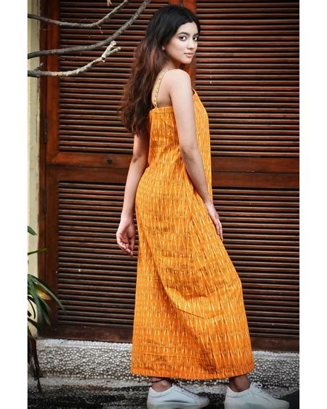 Mustard Yellow Ikat Slip Dress By Threeness The Secret Label