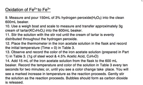 Solved Oxidation of Fe2+to Fe3+ 9. Measure and pour 150mL of | Chegg.com