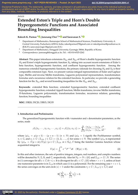 Pdf Extended Exton’s Triple And Horn’s Double Hypergeometric Functions And Associated Bounding