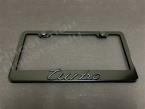 X Black Turbo D Emblem Black Stainless License Plate Frame Rust