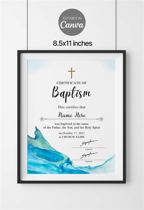 85x11 Baptism Certificate Printable Certificate Of Baptism Template