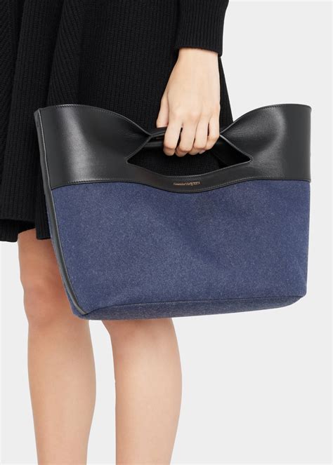 Alexander Mcqueen The Bow Small Denim Leather Top Handle Bag Bergdorf