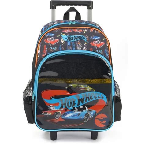 Mochila Infantil Rodinha Hot Wheels Grande Preta Luxcel Marca
