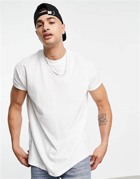 Asos Design Oversized Longline T Shirt With Crew Neck And Roll Sleeve