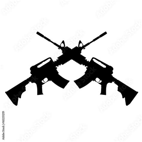 Crossed Assault Rifles Vector Illustration Silhouette Of Automatic