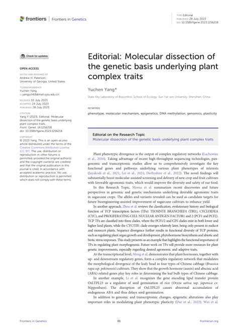 Pdf Editorial Molecular Dissection Of The Genetic Basis Underlying Plant Complex Traits