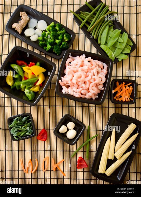 Wok ingredients Freshly cut vegetables prepared for cooking Stock Photo - Alamy