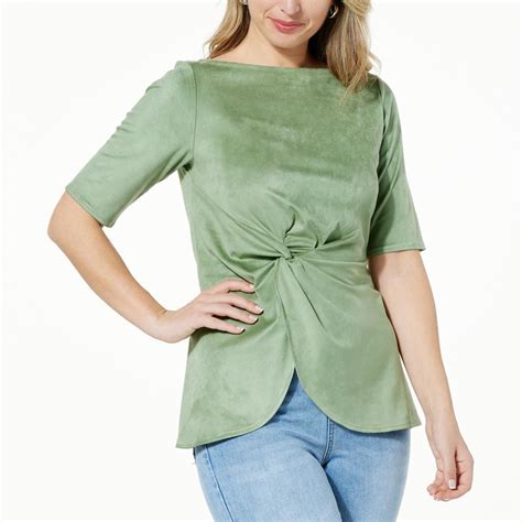 Dg By Diane Gilman Knot Front Faux Suede Top Hsn