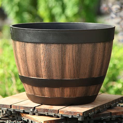 Buy Windfall Wooden Whiskey Barrel Planter Round Wooden Garden Flower