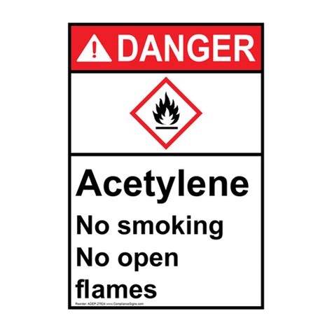 Vertical Hazmat Sign Or Label Acetylene No Smoking Flames Ansi Ghs