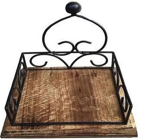 Beautiful Wooden And Wrought Iron Rustic Tissue Paper Napkin Holder For