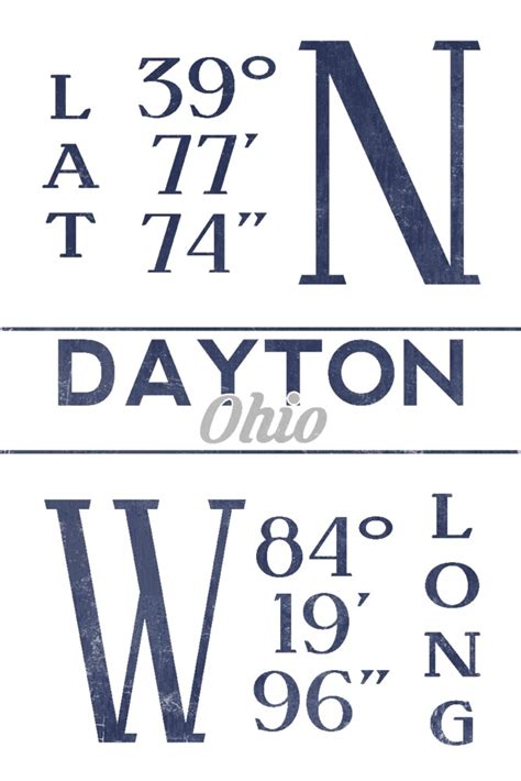 Dayton, Ohio, Latitude and Longitude (Blue) (9x12 Wall Art Print, Home ...