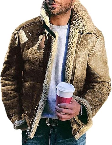 Men R Jacket Thick Warm Sherpa Lined Leather Coat Uk Clothing