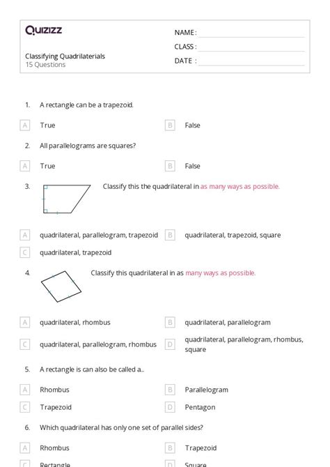 Classifying Shapes Worksheets For Th Class On Quizizz Free