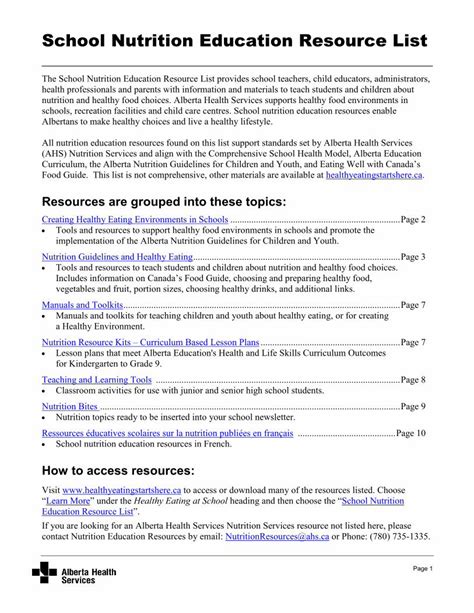 Pdf School Nutrition Education Resource List · Pdf Fileclassroom