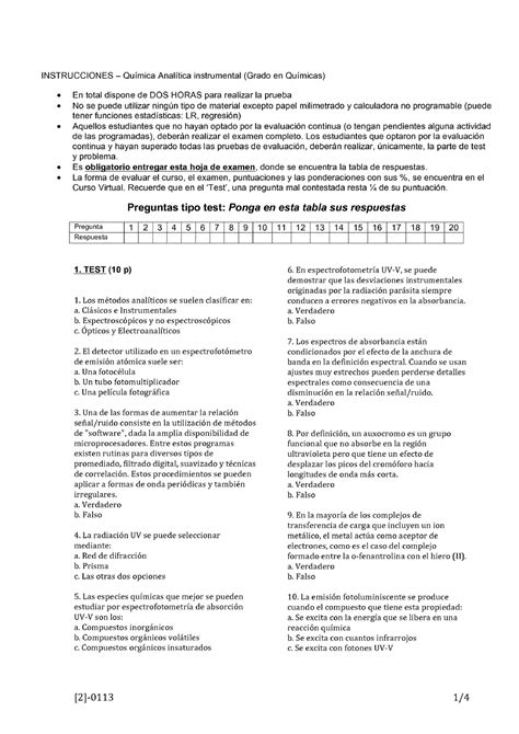 Examen Febrero 2013 preguntas Química Analítica Instrumental Studocu