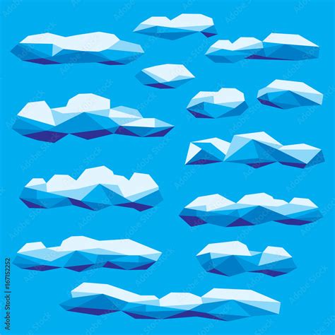 Polygon cloud collection, low poly cloud illustration set Stock Vector ...