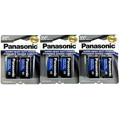 6pc Size 9v Panasonic Batteries Super Heavy Duty Power Zinc Carbon