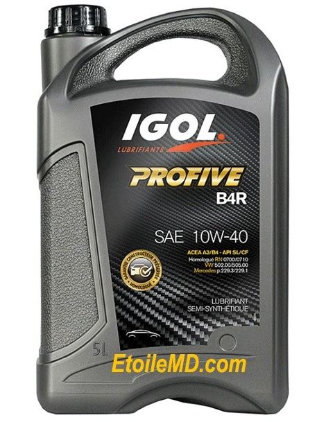 Huile Moteurs IGOL Profive B4R 10W 40 semi synthèse 5 litres Etoile MD