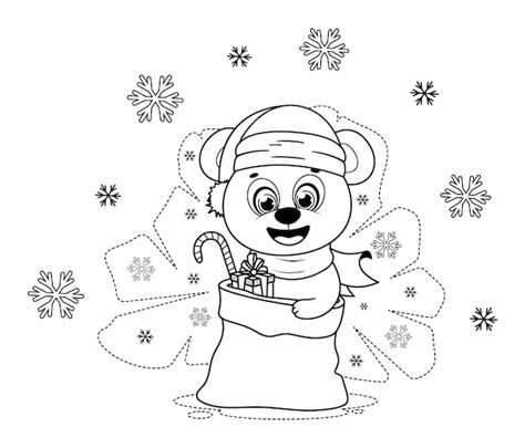 Coloriage Nounours De Noël Dessin Animé Avec Des Cadeaux Vecteur Premium