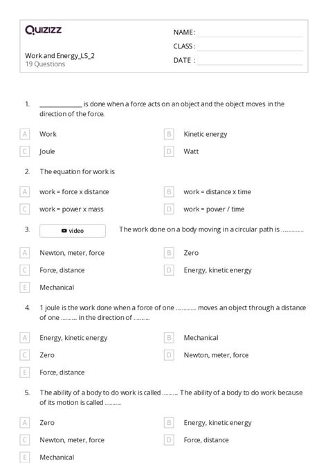 50 Work And Energy Worksheets On Quizizz Free And Printable