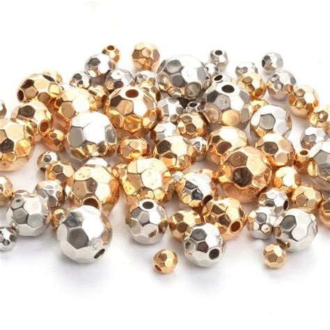 4/6/8/10mm Rhodium/KC Gold Color Round Faceted CCB Plastic Beads Crafts ...