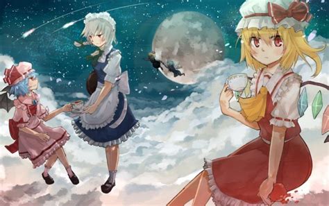 Blondes Video Games Clouds Touhou Wings Dress Night Stars