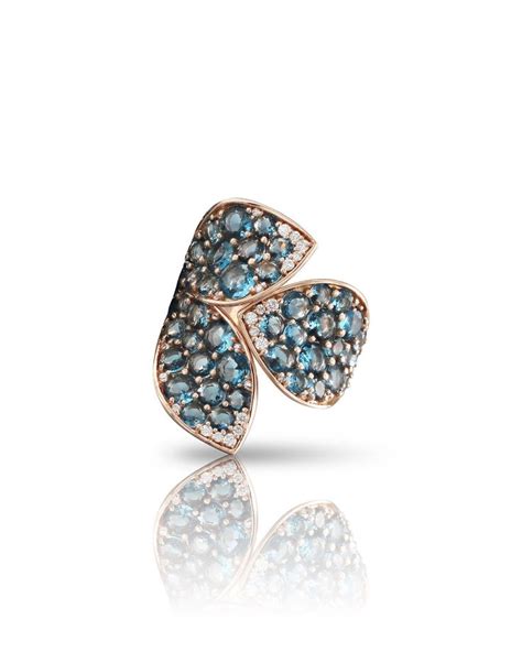 PASQUALE BRUNI GIARDINI SEGRETI 18K ROSE GOLD BLUE TOPAZ 3 LEAF RING