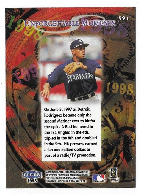 ALEX RODRIGUEZ 1998 Fleer Tradition Baseball UM 594 Seattle Mariners