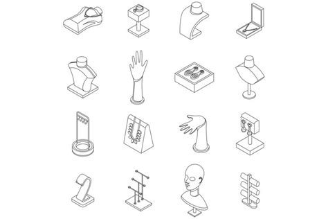 Jewelry Dummy Icons Set Vector Outline